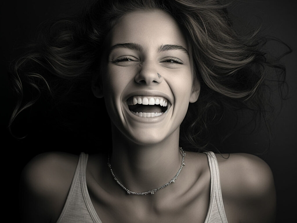 Smiling woman with straight white teeth